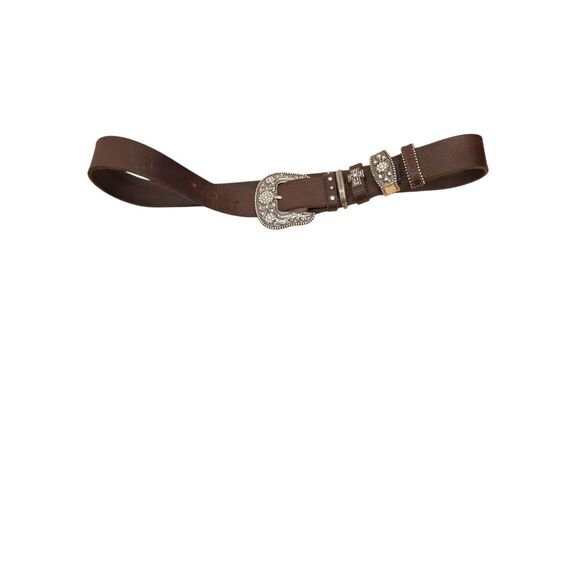 Cowgirl buckle Statement Belt WESTERN Size Large cowboy RODEO Brown leather main image 4
